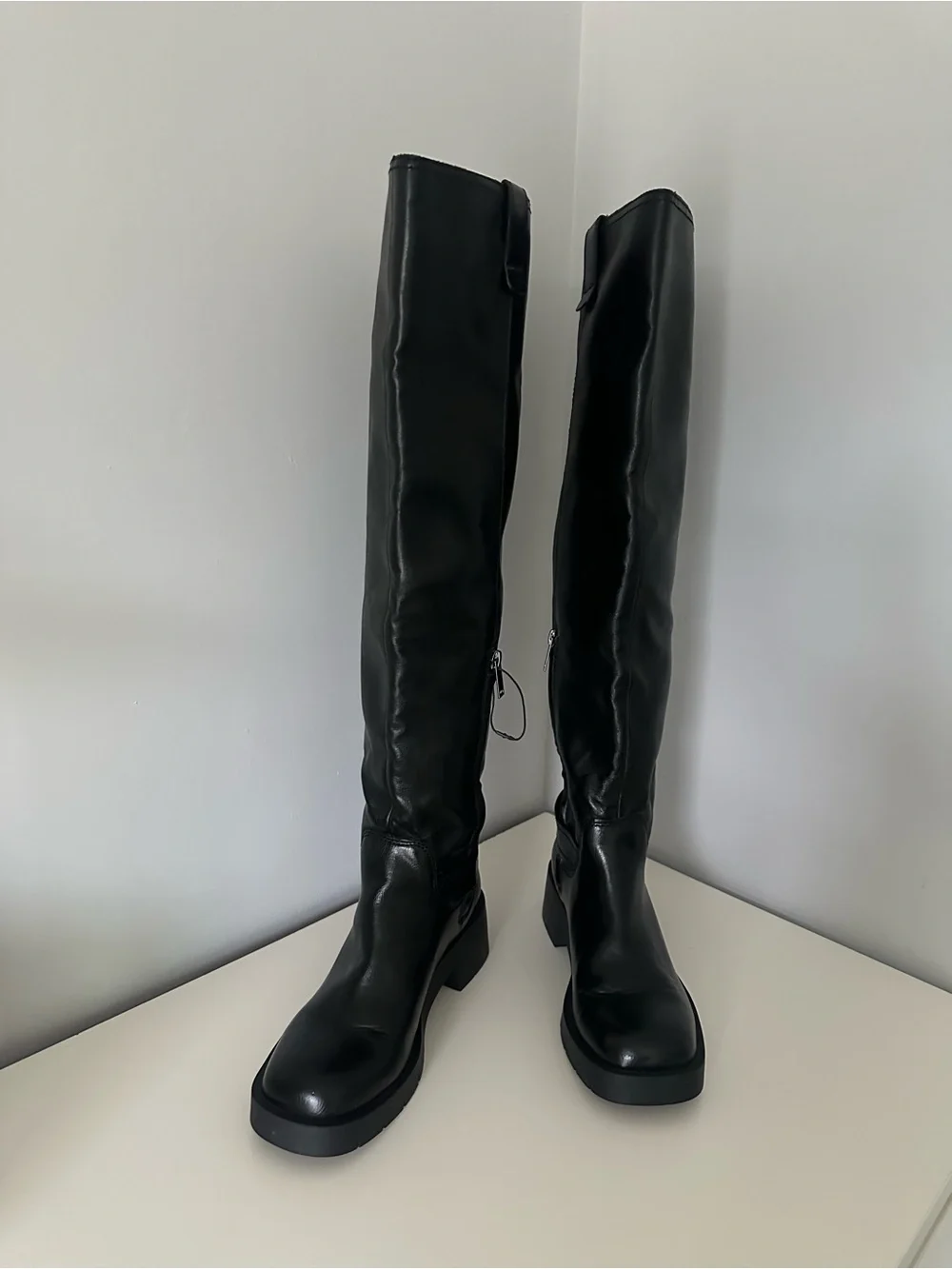 Zara Black Over-the-Knee Leather Boots